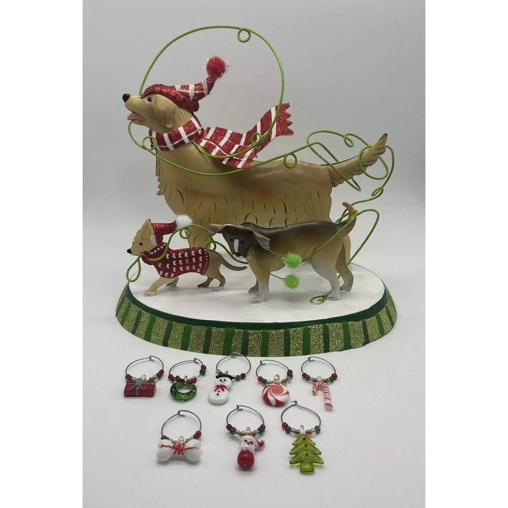Pier One Dog Drink Charm Set‎ 8 Charms Christmas Holiday Snowman Snow Glitter